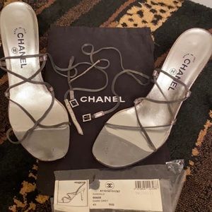 Chanel leather chain sandal heels (Grey) 41/11 AUTHENTIC